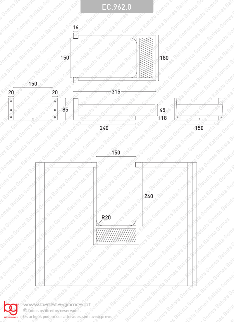 Salva sif�es retangular para gaveta